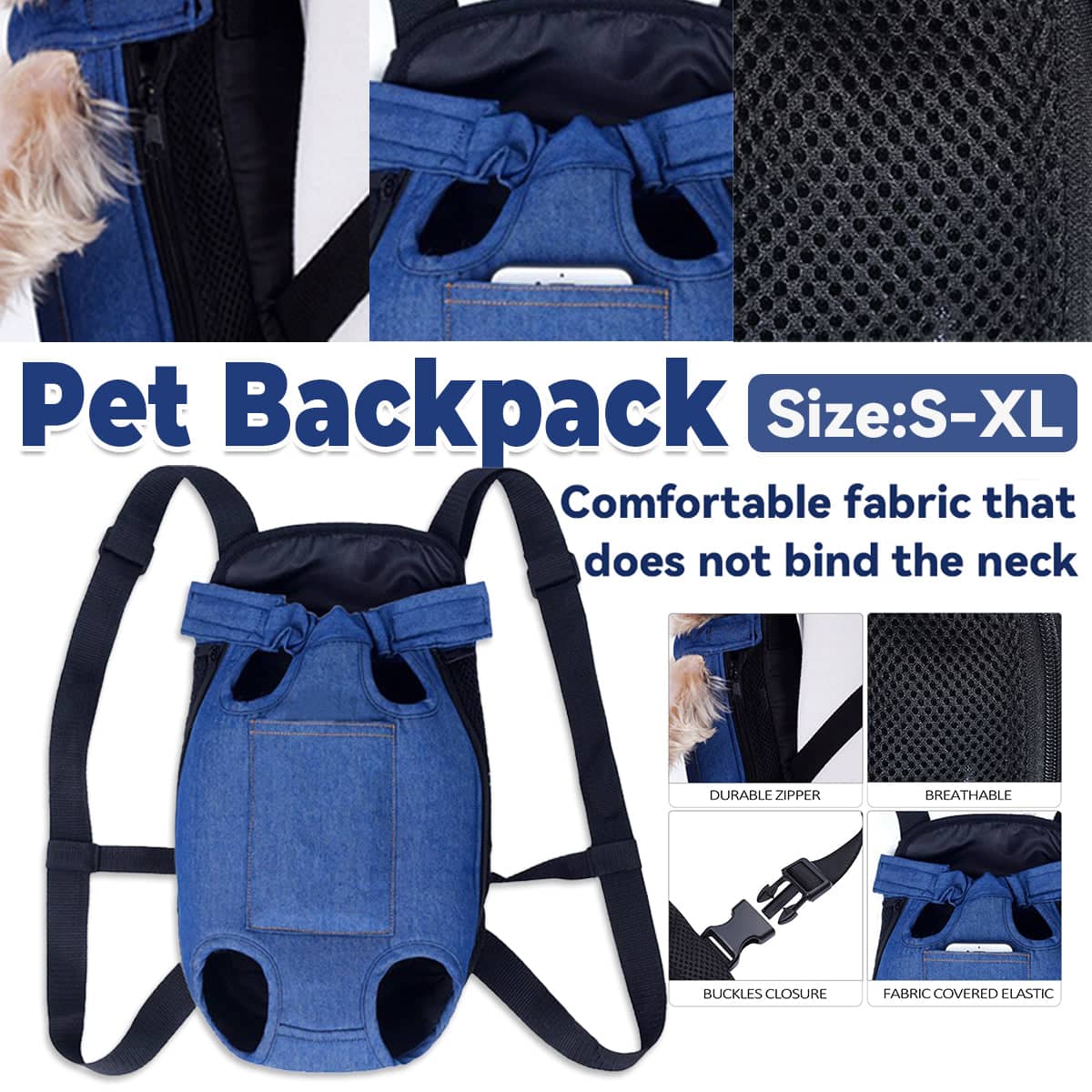 Pet Outdoor Backpack for Cats and Dogs, Breathable Mesh - Blue, Size L (38 x 25 cm) - view 2