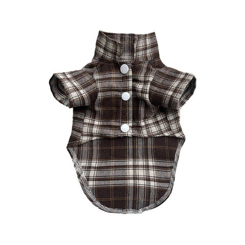 Pet Plaid Shirt - Brown, Small (Chest 35 cm, Back 25 cm)