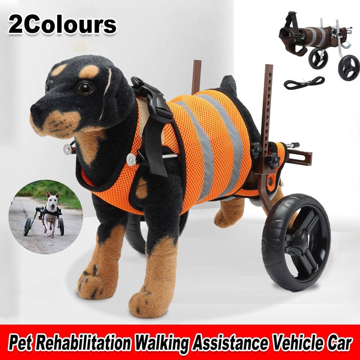 Pet Recovery Leash Assistance Car for Small Pets - Brown and Orange - view 2
