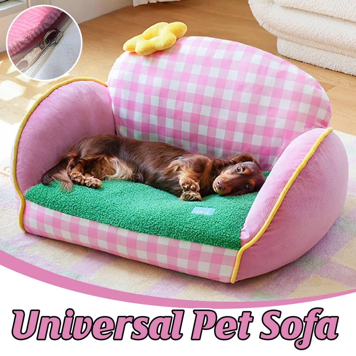 Pet Sofa Bed Removable and Washable for Small Pets, Pink and Green