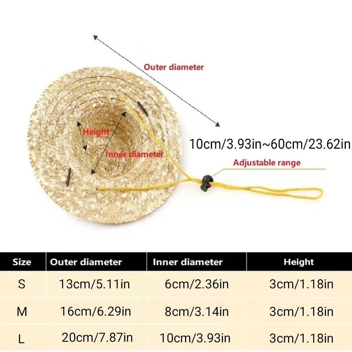 Pet Straw Hat for Cats and Dogs - Bee, Small (Outer Diameter 13 cm) - view 4