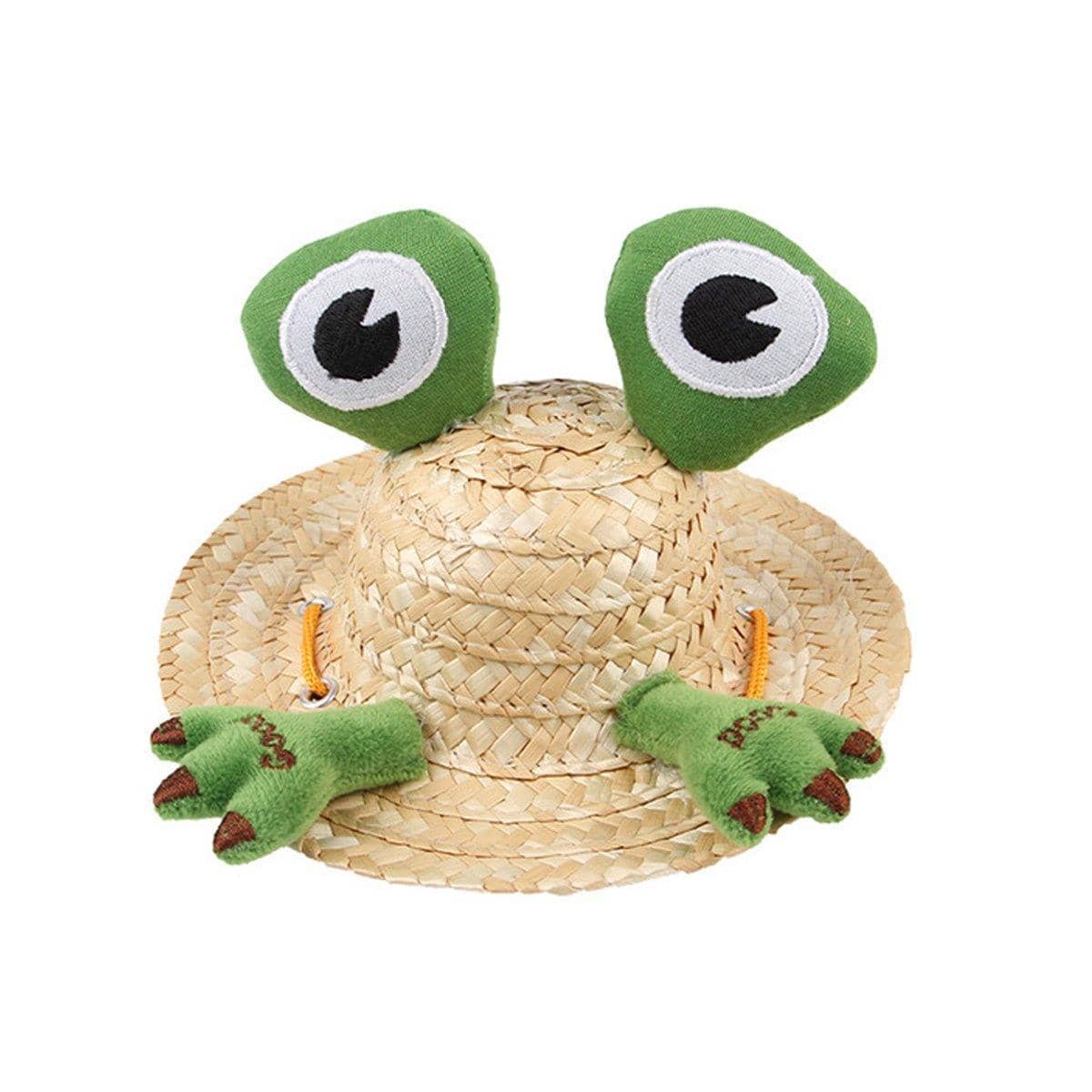 Pet Straw Hat for Cats and Dogs - Frog, Large (Outer Diameter 20 cm)