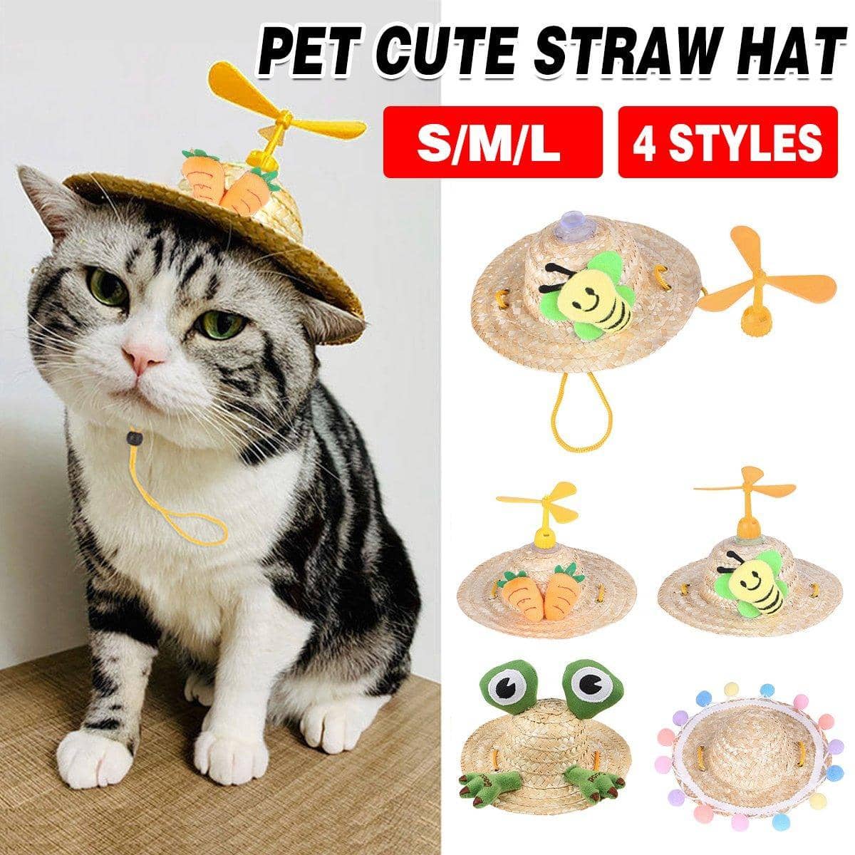 Pet Straw Hat for Cats and Dogs - Pom-Pom Trim, Small (Outer Diameter 13 cm) - view 2