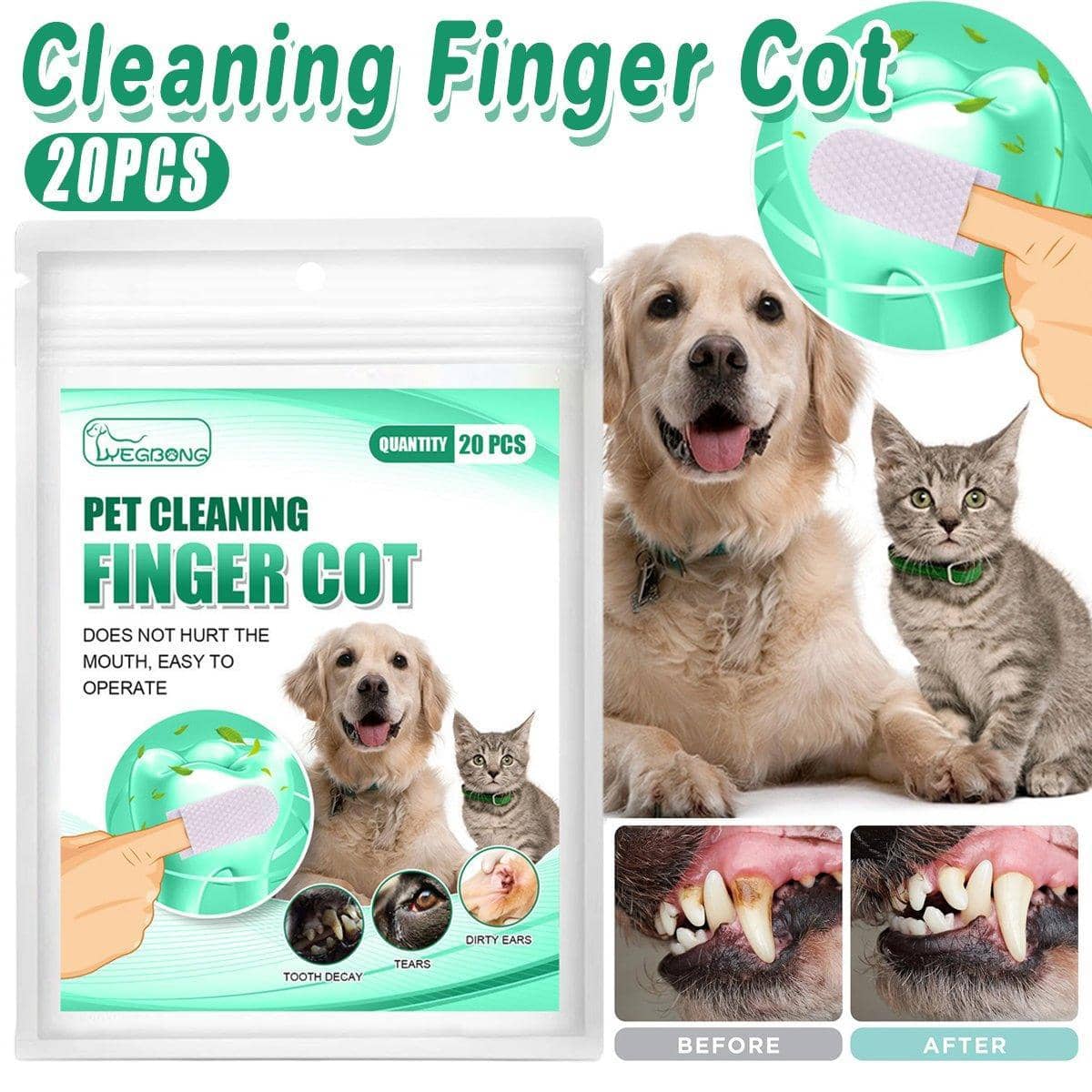 Pet Tooth Cleaning Finger Cots for Cats and Dogs - Pack of 20