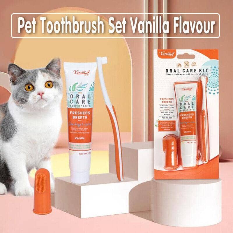Pet Toothbrush and Toothpaste Set for Cats and Dogs - Vanilla Flavour