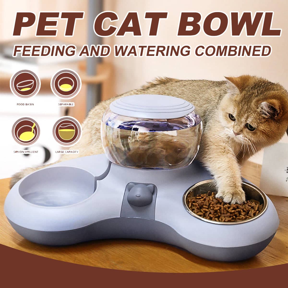 Pet Water and Food Bowl with 1.4 L Removable Tank, Leak Proof Gravity Feeder