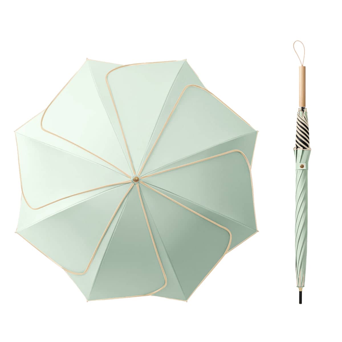 Petal Shape Long Handled Umbrella for Sun and Rain - Mint Green