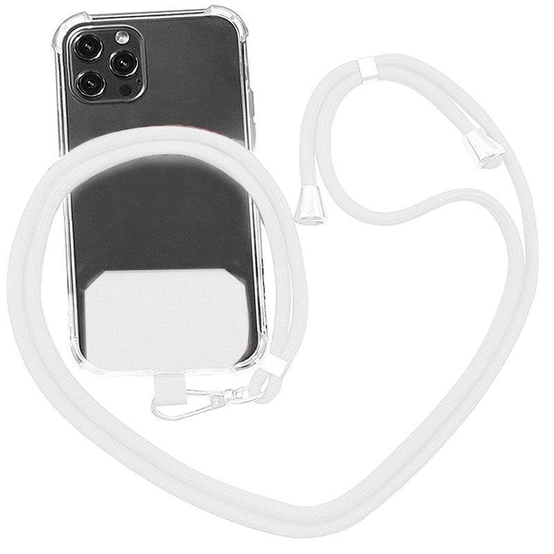 Phone Lanyard Adjustable 160cm Nylon Strap with Patch - White