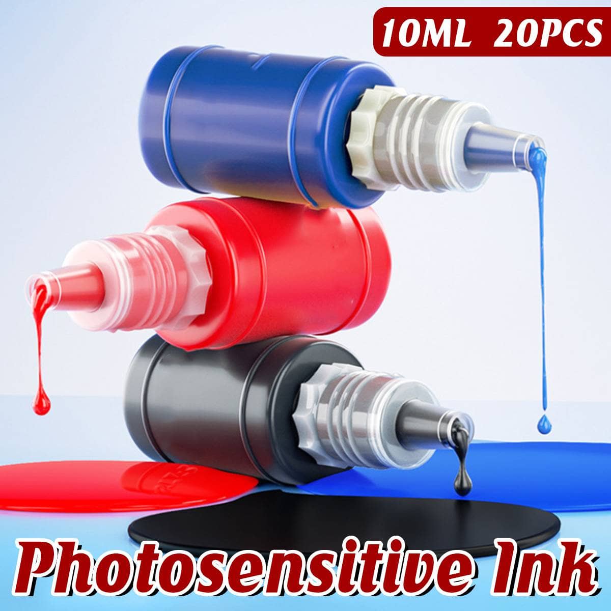 Photosensitive Stamp Ink Refill Bottles 10ml, 20 Pack - Black - view 2
