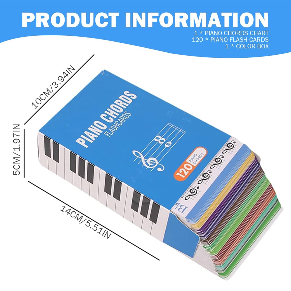 Piano Chord Chart for Beginners, Multicolour Fingering Guide, 120 Flash Cards - view 3