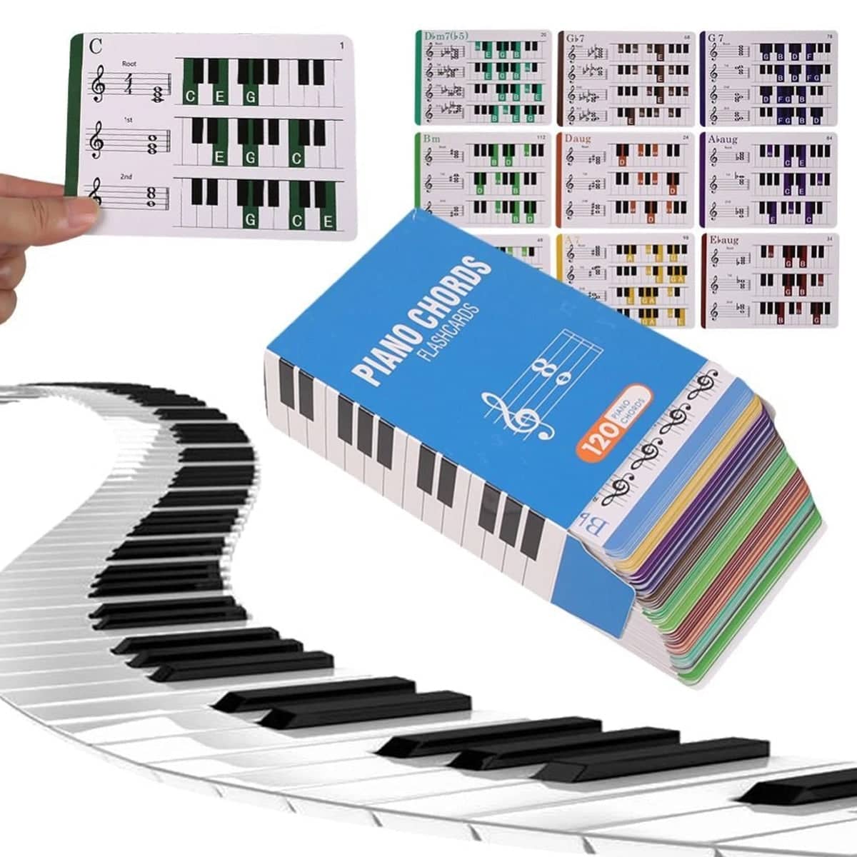 Piano Chord Chart for Beginners, Multicolour Fingering Guide, 120 Flash Cards - view 4
