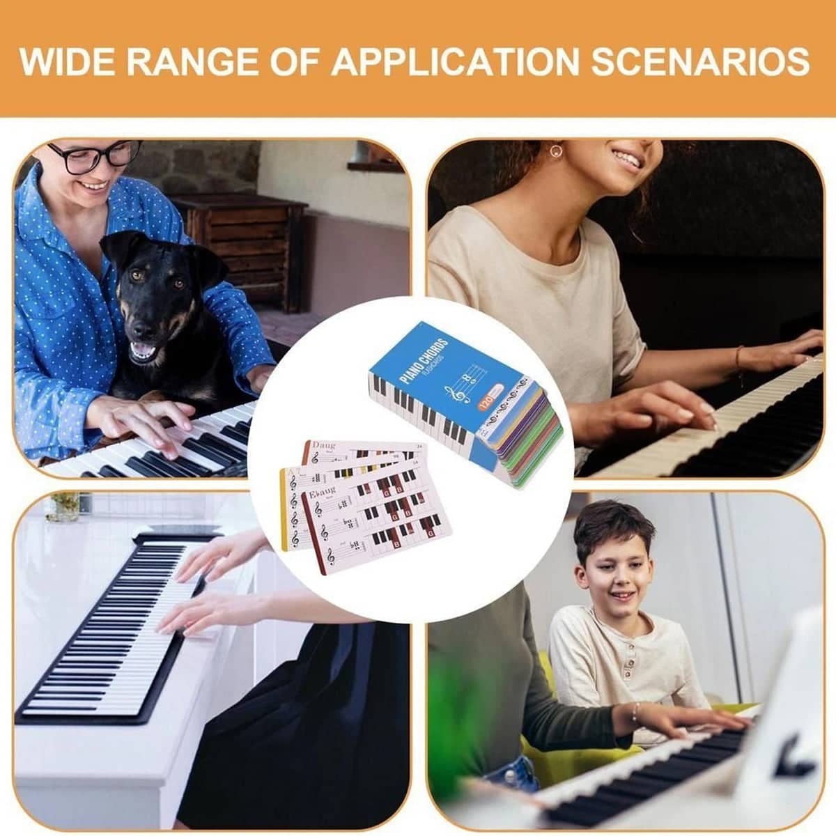 Piano Chord Chart for Beginners, Multicolour Fingering Guide, 120 Flash Cards - view 5