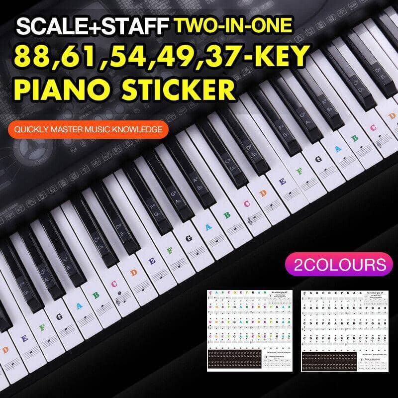 Piano Keyboard Stickers, 88 Keys, Transparent - Multicolour Lettering - view 2