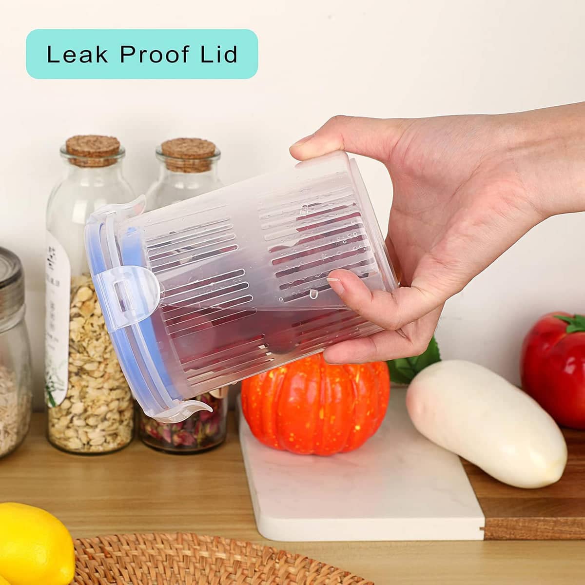 Pickle Storage Container with Drainage Basket and Flip-Top Lid - view 4