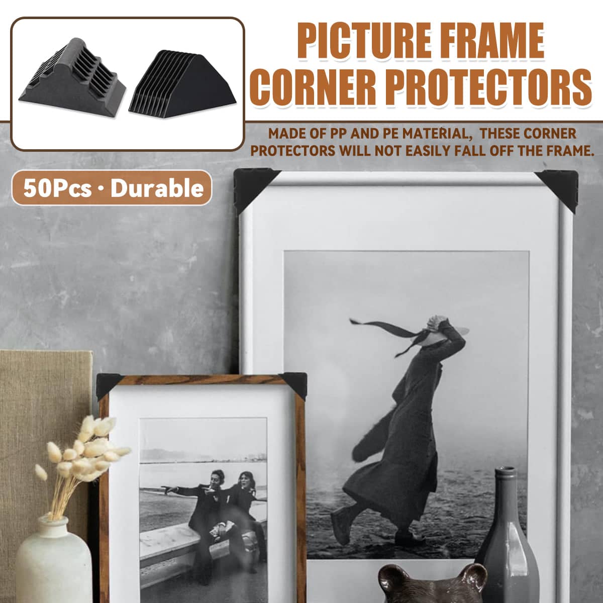 Picture Frame Corner Protectors, Pack of 50 - Black Ridged Wedge, Style 1 - view 2