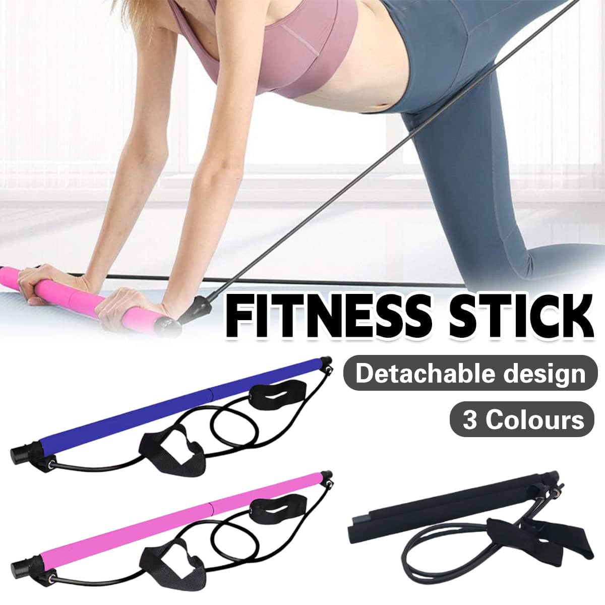 Pilates Stick Multi Functional Fitness Stick Elastic Training Rope - Pink - view 2