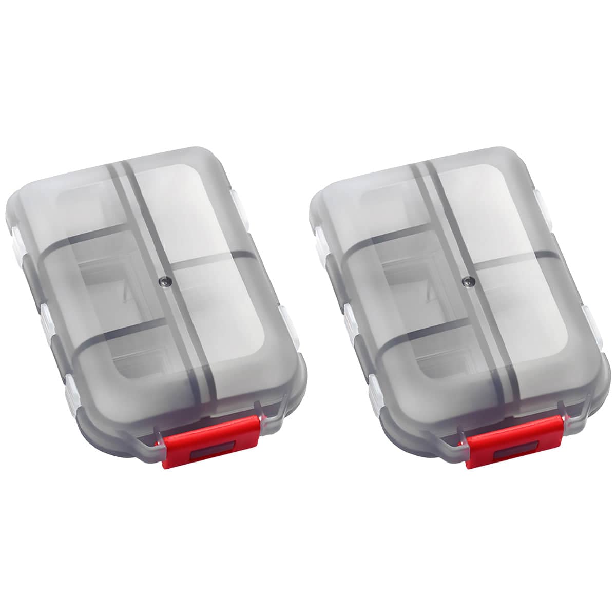 Pill Case Vitamin Holder Double Layer, 10 Compartments - Red, Pack of 2