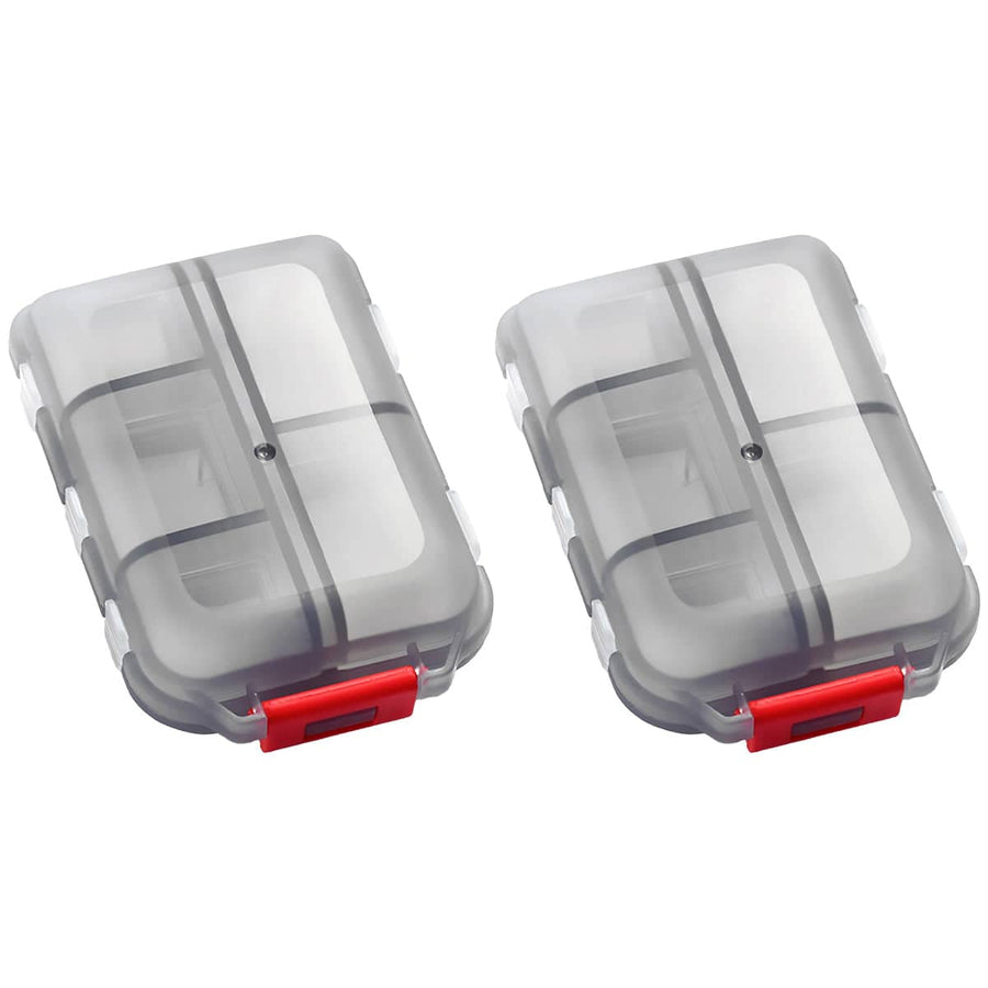 Pill Case Vitamin Holder Double Layer, 10 Compartments - Red, Pack of 2