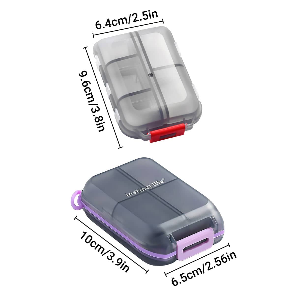 Pill Case Vitamin Holder Double Layer, 10 Compartments - Red, Pack of 2 - view 4