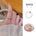 Pink and Silver Bead Stretch Ring for Women and Girls