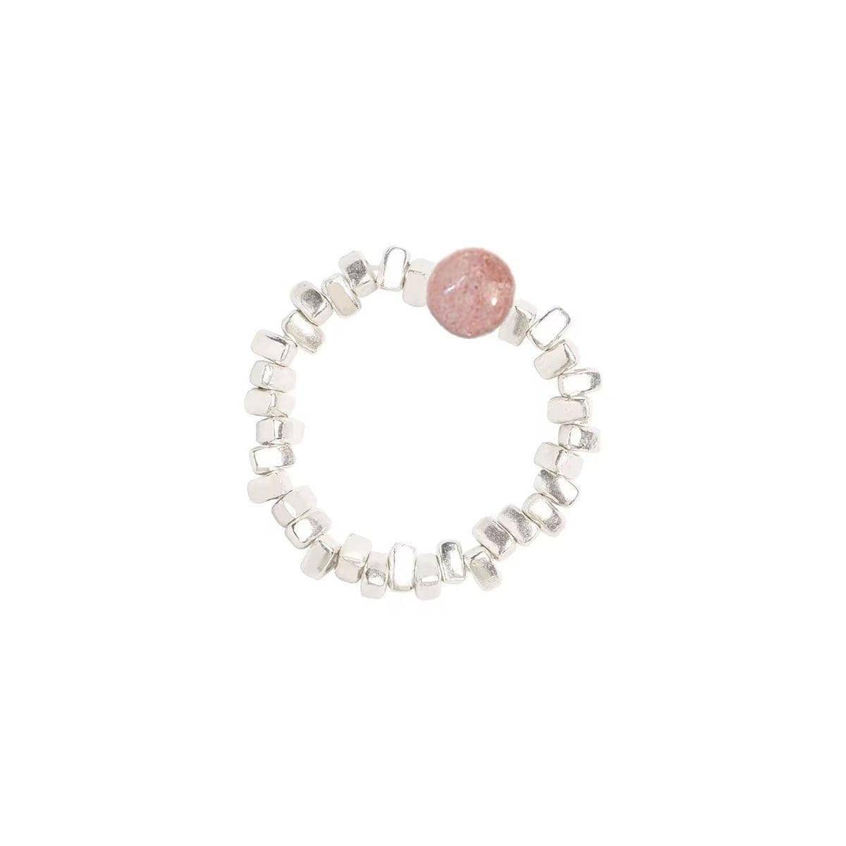 Pink and Silver Bead Stretch Ring for Women and Girls - view 2