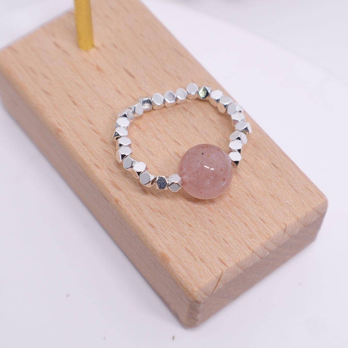 Pink and Silver Bead Stretch Ring for Women and Girls - view 5