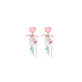 Pink Beaded Heart Earrings with Bow and Bells, Girly Fashion Jewellery for Women - view 2
