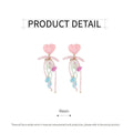 Pink Beaded Heart Earrings with Bow and Bells, Girly Fashion Jewellery for Women - view 3