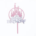 Pink Castle Cake Topper with Silver Happy Birthday Sticker - 1 Piece