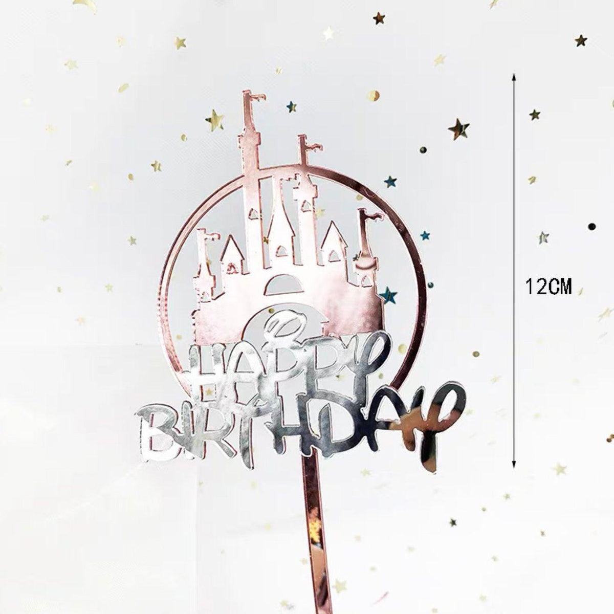 Pink Castle Cake Topper with Silver Happy Birthday Sticker - 1 Piece - view 3