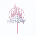 Pink Castle Cake Topper with Silver Happy Birthday Sticker - Pack of 10