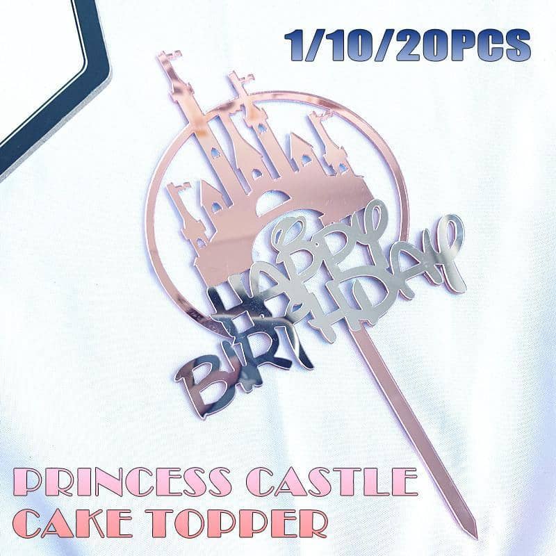 Pink Castle Cake Topper with Silver Happy Birthday Sticker - Pack of 10 - view 2