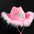 Pink Cowgirl Hat with Multicolour Gem Crown - Silver Tinsel Trim - view 2