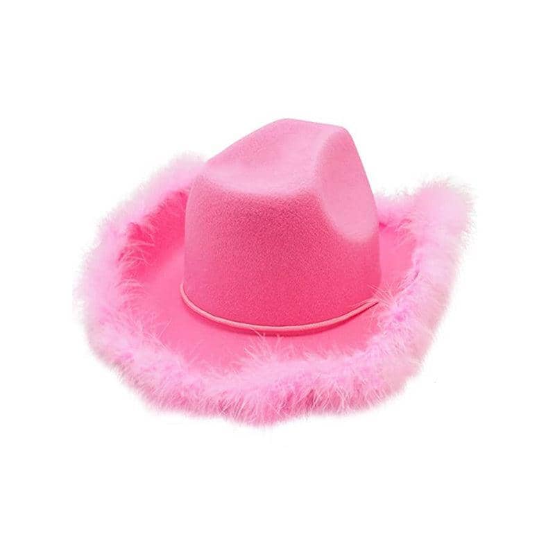 Pink Cowgirl Hat - Pink Feather Trim, Plain Front, Feather 2