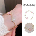Pink Four-Leaf Clover Bracelet, Gold-Tone Copper with Crystals