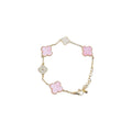 Pink Four-Leaf Clover Bracelet, Gold-Tone Copper with Crystals - view 2