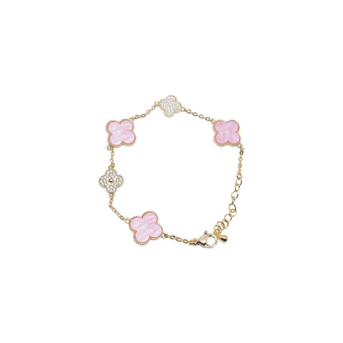 Pink Four-Leaf Clover Bracelet, Gold-Tone Copper with Crystals - view 2
