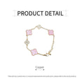 Pink Four-Leaf Clover Bracelet, Gold-Tone Copper with Crystals - view 3