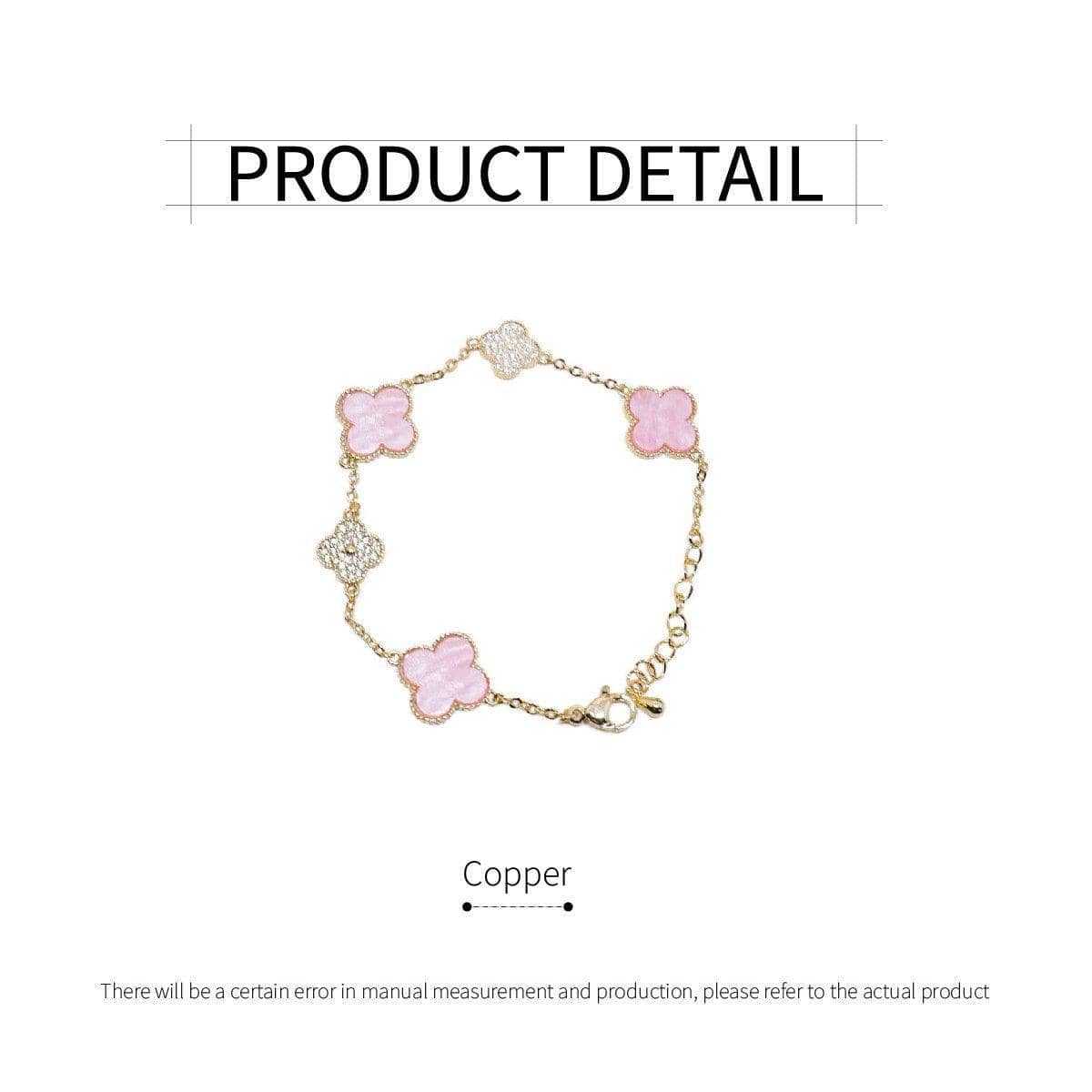 Pink Four-Leaf Clover Bracelet, Gold-Tone Copper with Crystals - view 3