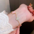 Pink Four-Leaf Clover Bracelet, Gold-Tone Copper with Crystals - view 4