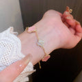 Pink Four-Leaf Clover Bracelet, Gold-Tone Copper with Crystals - view 5
