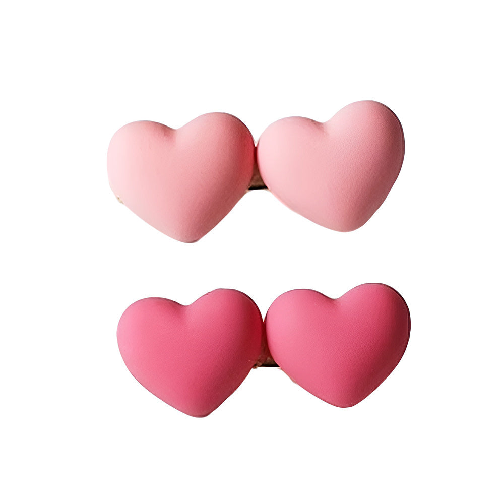 Pink Hair Clips Pack of 2 - Double Heart Pair