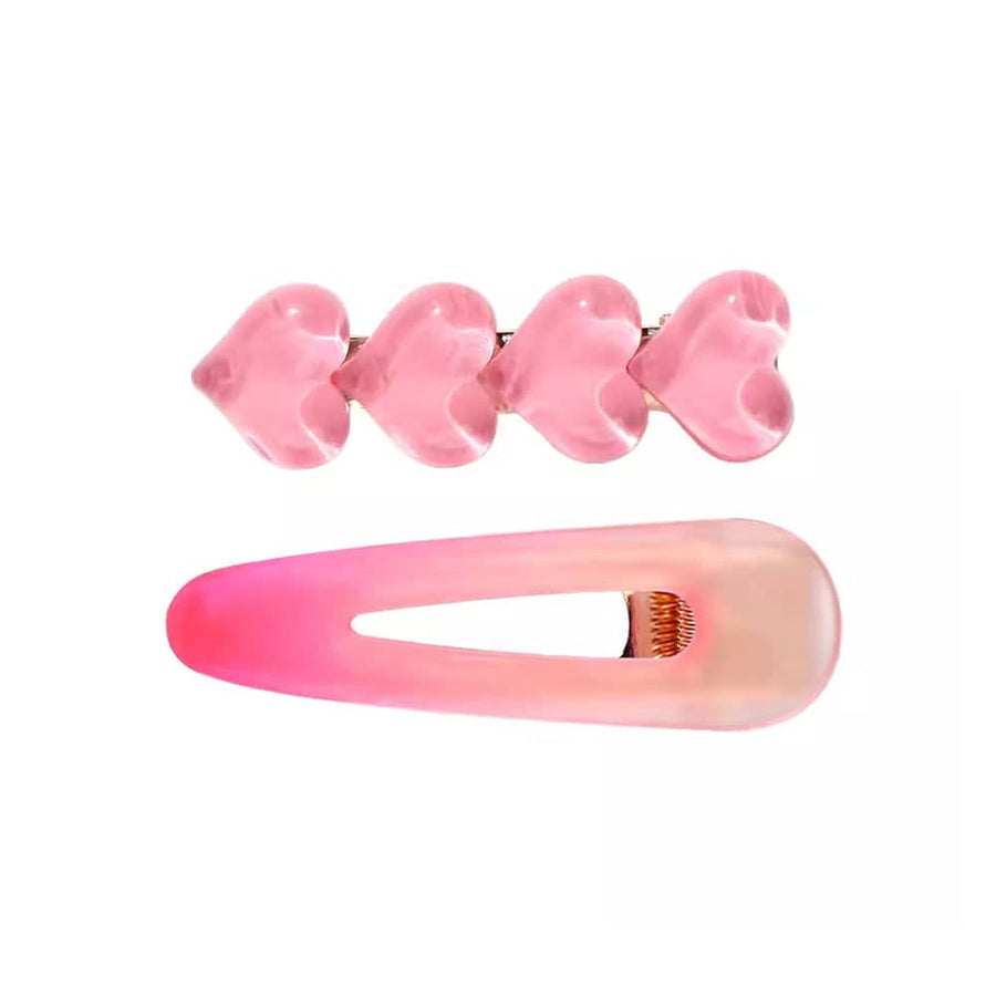 Pink Hair Clips Pack of 2 - Four Hearts Ombre
