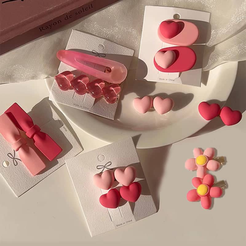 Pink Hair Clips Pack of 2 - Four Hearts Ombre - view 5