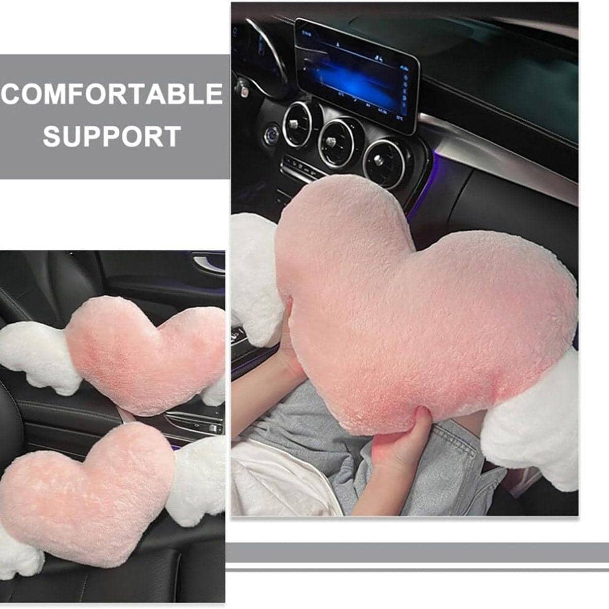 Pink Heart Car Headrest Neck Pillow with Wings for Comfortable Driving - view 4