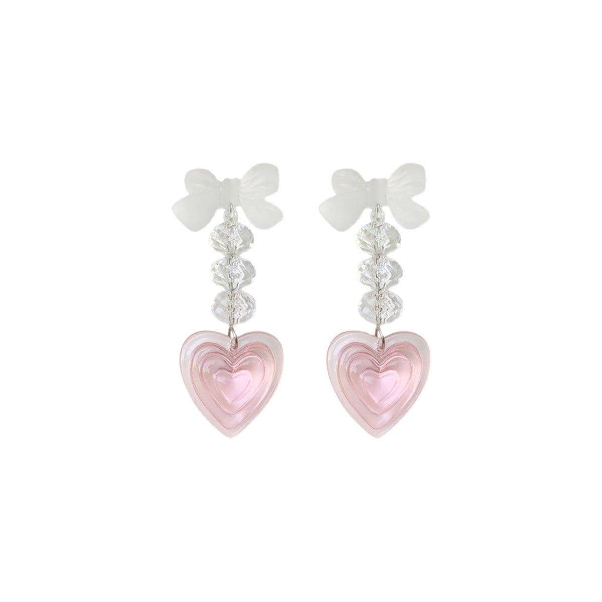 Pink Heart Dangle Earrings, Long Heart Shaped Fashion Jewellery for Women - view 2