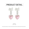 Pink Heart Dangle Earrings, Long Heart Shaped Fashion Jewellery for Women - view 3