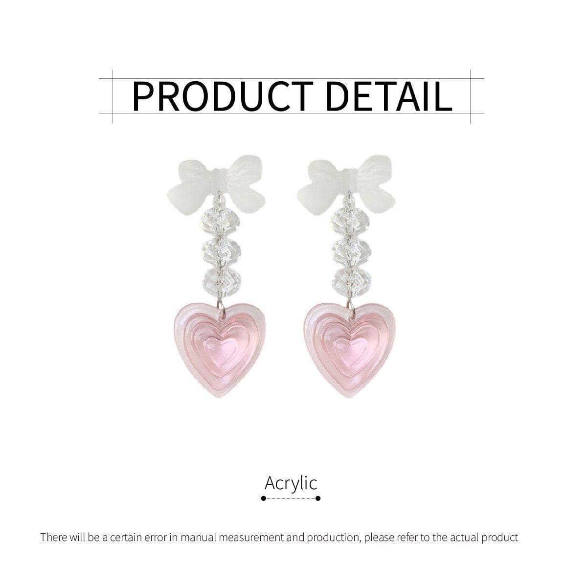 Pink Heart Dangle Earrings, Long Heart Shaped Fashion Jewellery for Women - view 3