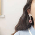 Pink Heart Dangle Earrings, Long Heart Shaped Fashion Jewellery for Women - view 4