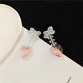 Pink Heart Dangle Earrings, Long Heart Shaped Fashion Jewellery for Women - view 5